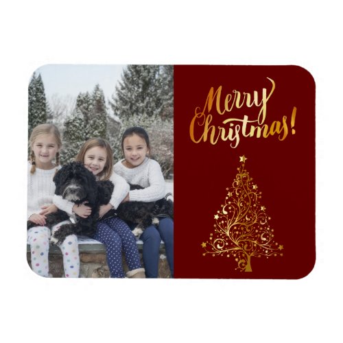 Merry Christmas Photo Gold Tree Magnet