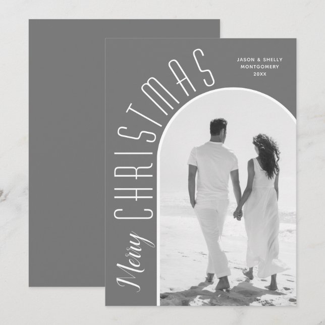 Merry Christmas Photo Gray Holiday Card (Front/Back)