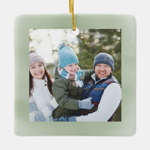 Merry Christmas Photo Green Script Simple Ceramic Ornament