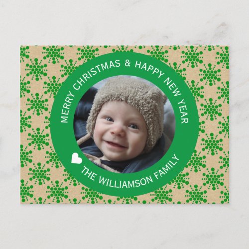 Merry Christmas Photo Green Stars Kraft Holiday Postcard