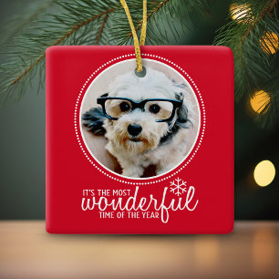 Merry Christmas Photo Greeting Card Red Wonderful Ceramic Ornament