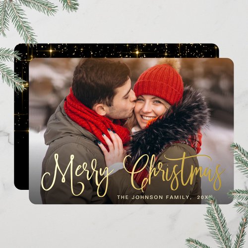 Merry Christmas PHOTO Greeting Gold Foil Holiday Card