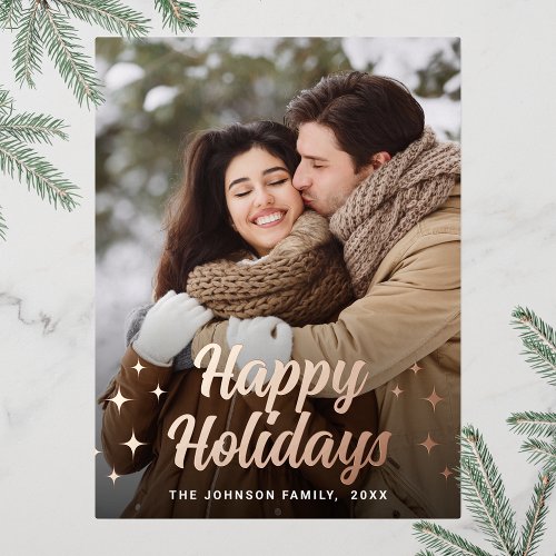 Merry Christmas PHOTO Greeting Rose Gold Foil Holiday Postcard