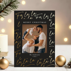 Merry Christmas Photo Handwritten Script Real Gold Foil Holiday Card