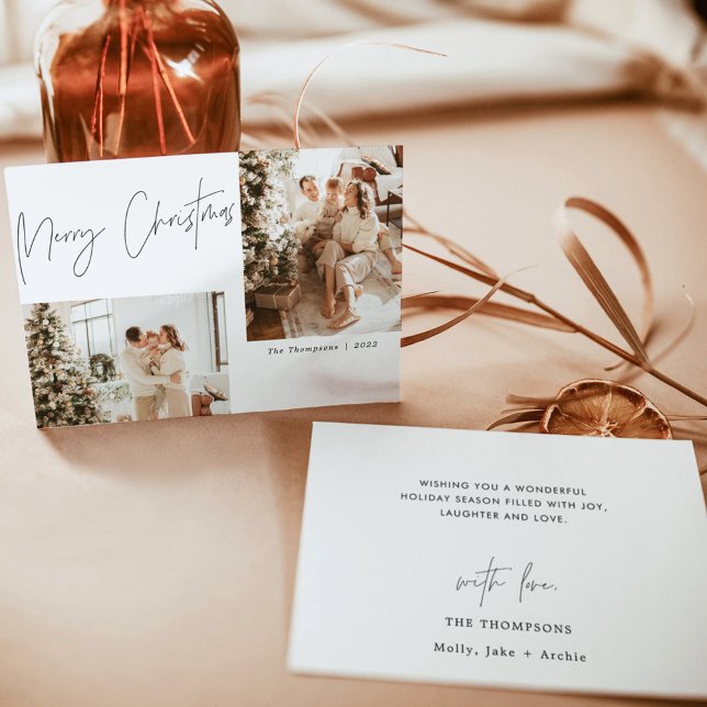 Merry Christmas Photo Holiday Card, Boho Modern Invitation (Creator Uploaded)