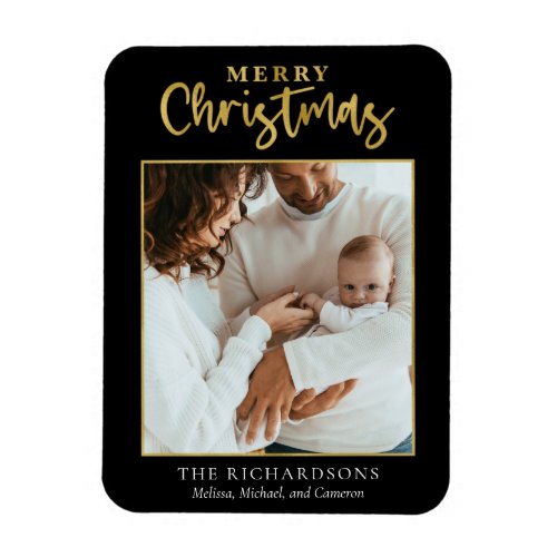 Merry Christmas Photo Holiday Gold Foil Script Magnet