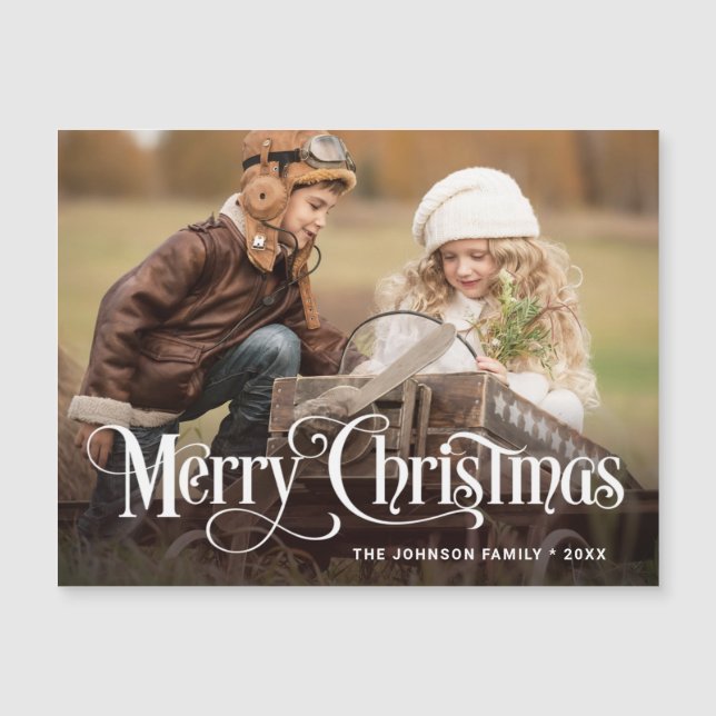 Merry Christmas PHOTO Holiday Magnetic Card (Front)