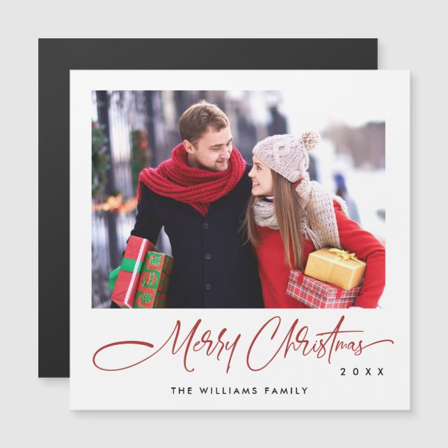 Merry Christmas PHOTO Holiday Magnetic Card (Front/Back)