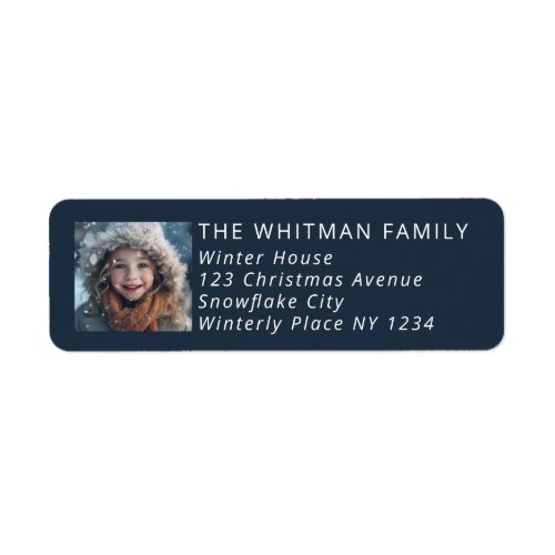 Merry Christmas Photo Holiday Navy Return Address Label