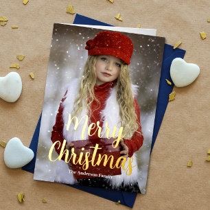 Merry Christmas Photo Holiday Real Gold  Foil Greeting Card