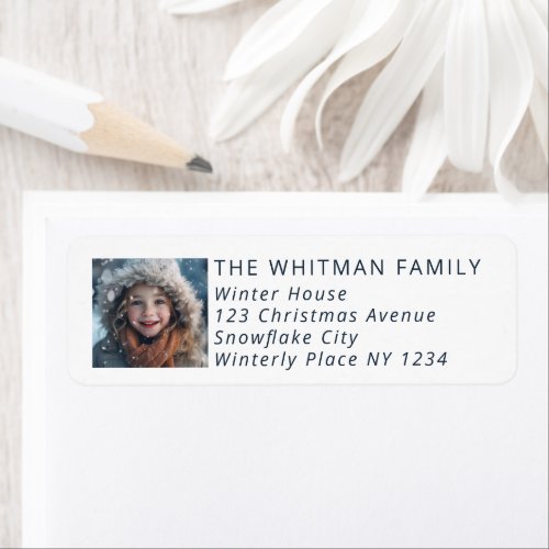 Merry Christmas Photo Holiday White Return Address Label