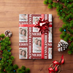 Merry Christmas Photo in Scallopped Frame Ruby Red Wrapping Paper