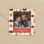 Merry Christmas Photo Mid Century Modern Sticker<br><div class="desc">Send warm wishes this holiday season with our customizable Mid Century Modern Christmas sticker. Perfect for adding a personal touch, this sticker allows you to insert your own photo and customize the text. With a charming design that blends festive elements, it's an ideal way to share holiday cheer with friends...</div>