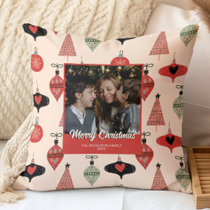 Merry Christmas Photo Mid Century Modern Throw Pillow