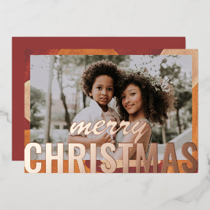 Merry Christmas Photo Modern Abstract Watercolor Foil Holiday Card