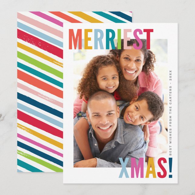 MERRY CHRISTMAS PHOTO modern bright family Holiday Card (Front/Back)