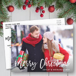 Merry Christmas Photo Modern Brush Script Postcard<br><div class="desc">Modern Brush Script Merry Christmas Photo Postcard</div>