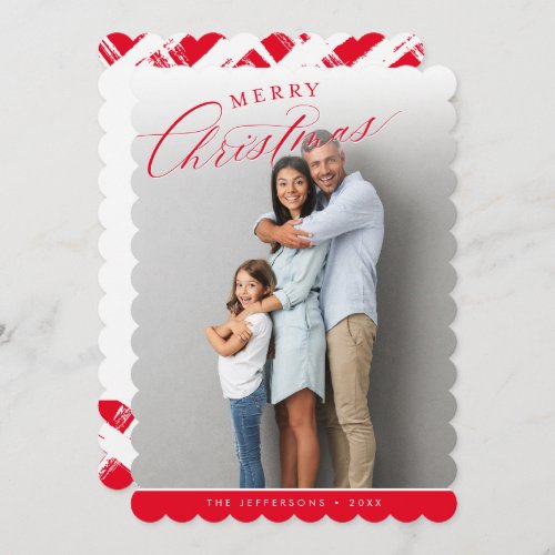 MERRY CHRISTMAS PHOTO modern cute calligraphy red Holiday Card
