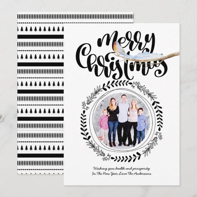 MERRY CHRISTMAS PHOTO Modern Festive Robin Xmas Invitation (Front/Back)