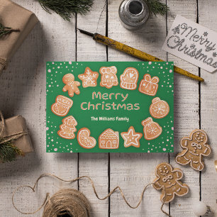 Merry Christmas Photo Name Gingerbread Green Holiday Card