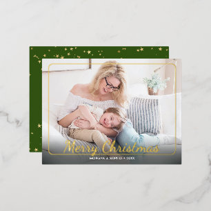 Merry Christmas, Photo, Name & Message Gold Foil Holiday Postcard