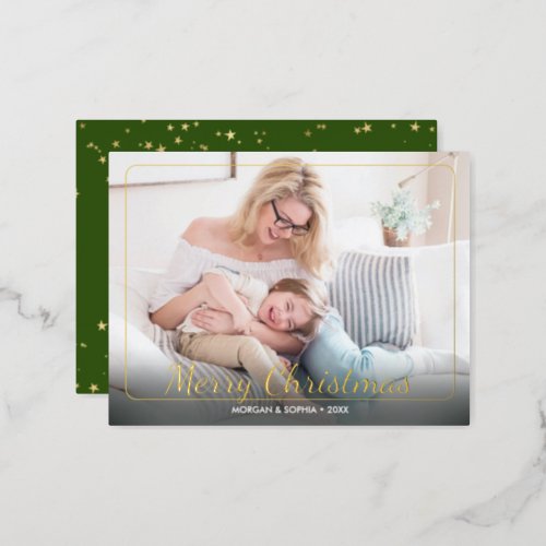 Merry Christmas Photo Name  Message Gold Foil Holiday Postcard