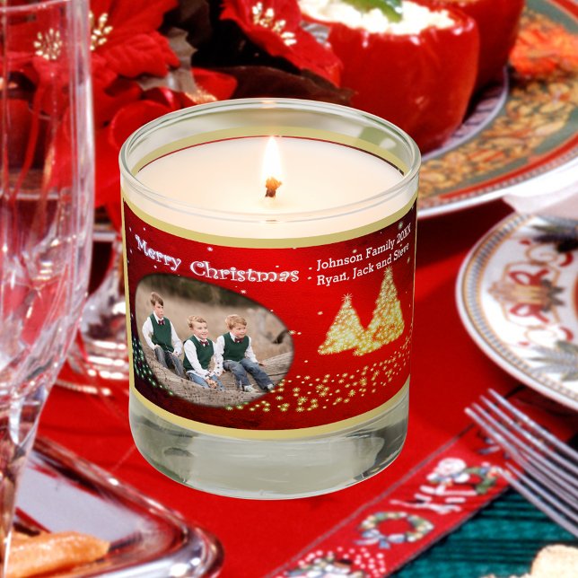 Merry Christmas Photo & Name Trees Snow Red Gold Scented Candle (Merry Christmas Photo & Name Trees Snow Red Gold Scented Candle)