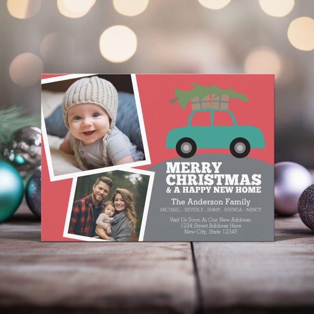 Merry Christmas Photo New Home Address Moving Holiday Card (Holiday Moving Card with 2 Photos)