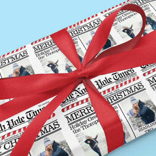 Merry Christmas Photo Newspaper Custom Wrapping Paper