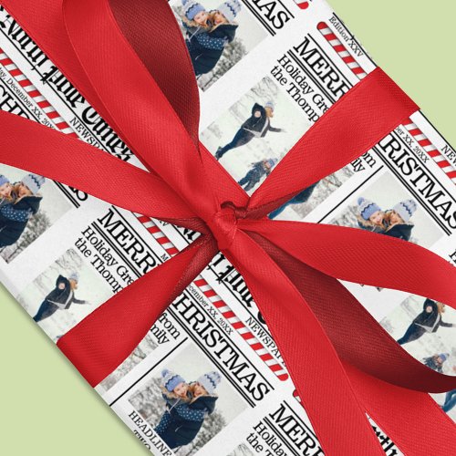 Merry Christmas Photo Newspaper Custom Wrapping Paper