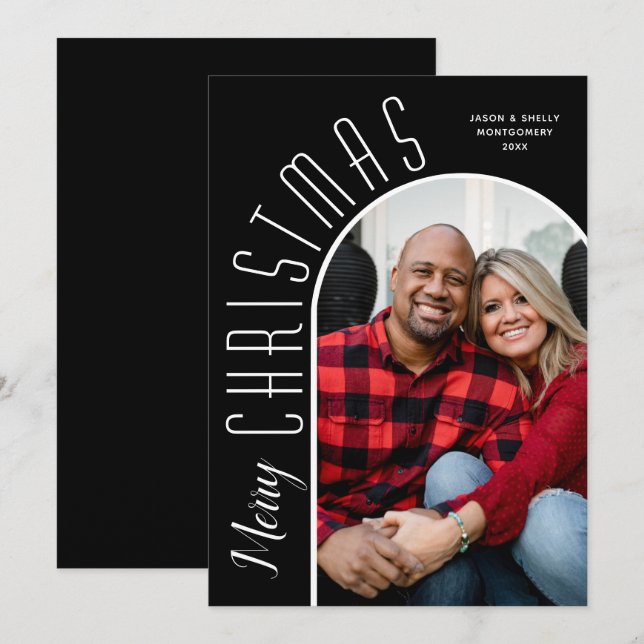 Merry Christmas Photo on Black Holiday Card (Front/Back)