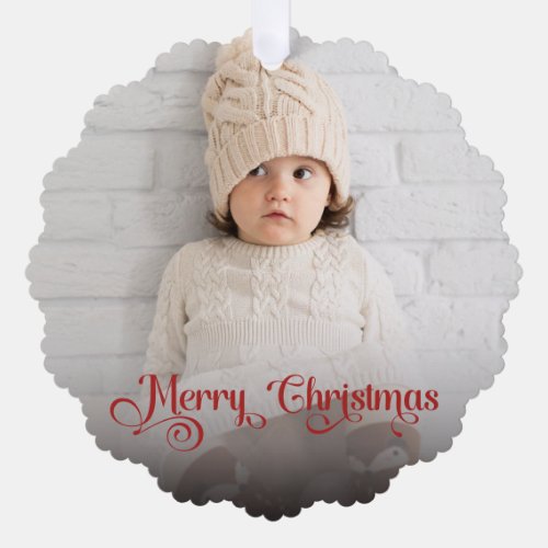 Merry Christmas Photo Overlay Holiday Ornament Card