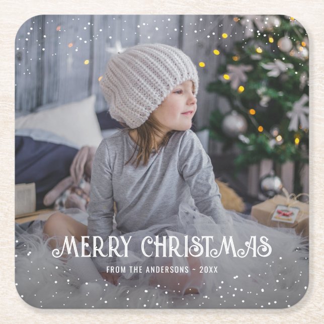 Merry Christmas Photo Paper Coasters (Front)