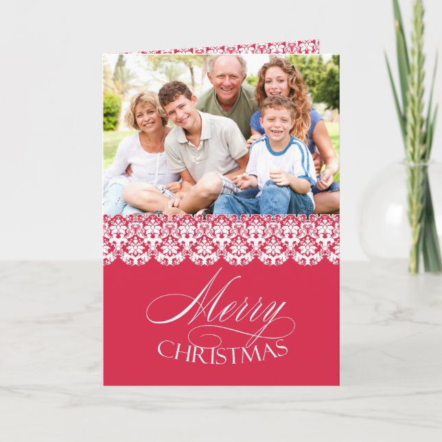 Merry Christmas Photo Pink Folded Greeting Card (Front)
