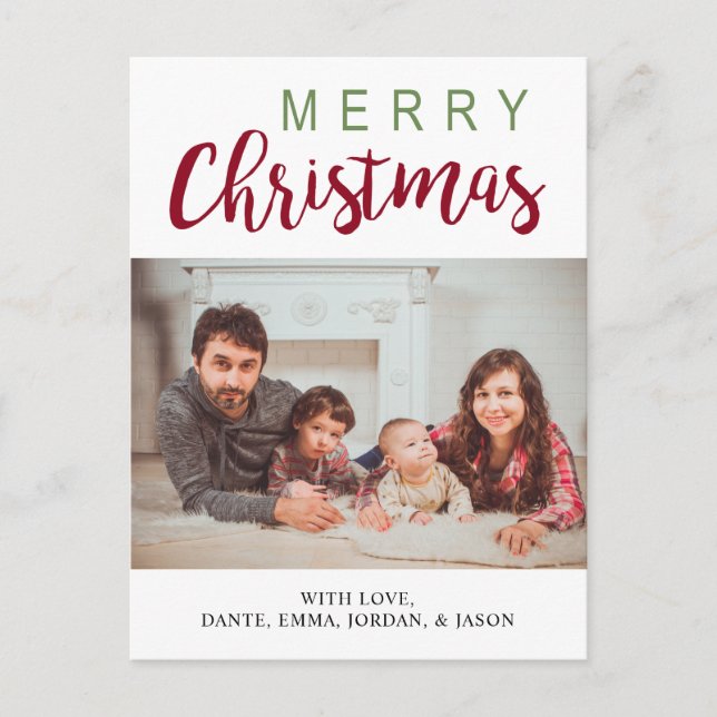 Merry Christmas Photo postcard Red Green Elegant (Front)