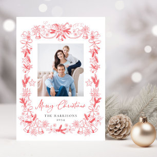 Merry Christmas Photo Red Chinoiserie Frame Holiday Card