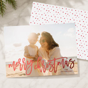 Merry Christmas Photo Red Foil Holiday Card