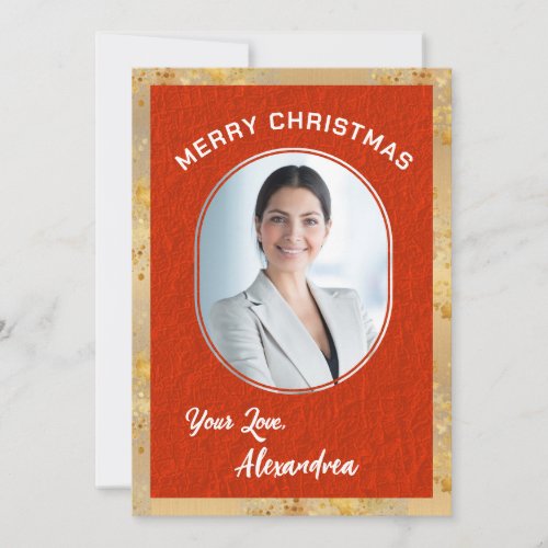 Merry Christmas Photo Red Gold Elegant Custom Card