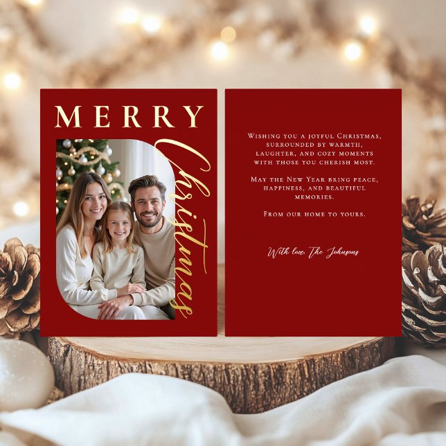 Merry Christmas Photo Red Gold Foil Holiday Card (Creator Uploaded)