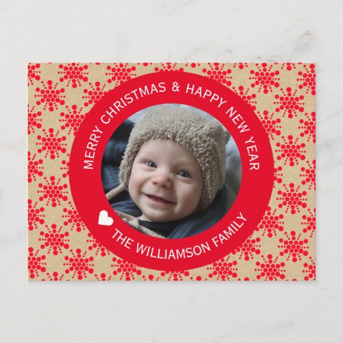 Merry Christmas Photo Red Stars Kraft Holiday Postcard