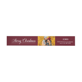 Merry Christmas photo return address Wrap Around Label