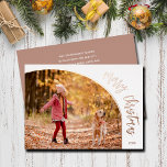 Merry Christmas Photo Rose Gold  Foil Holiday Card<br><div class="desc">Merry Christmas in real rose gold foil curves around your favorite photo in a chic script on the front of these Christmas holiday photo greeting cards. Your personal message and names are on the back. Be sure to double-check your order before adding it to your cart as what you see...</div>
