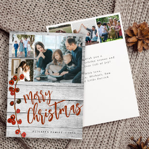 Merry Christmas photo rustic wood Holiday Card