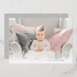 Merry Christmas Photo Silver Foil Holiday Card