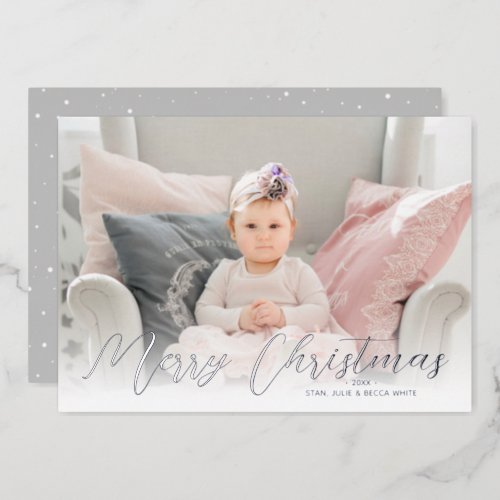 Merry Christmas Photo Silver Foil Holiday Card