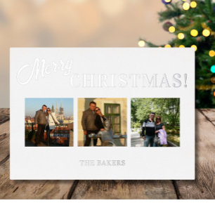 Merry Christmas Photo Silver Foil Holiday Card