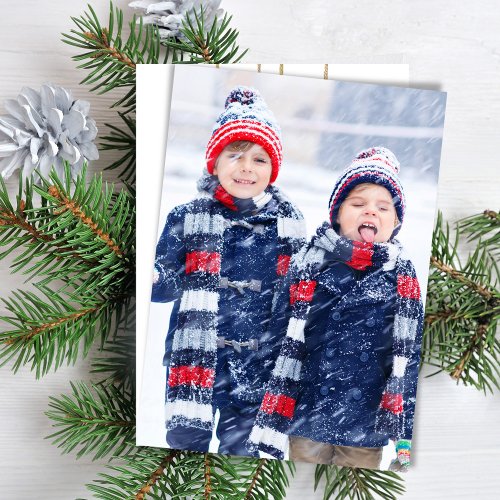Merry Christmas Photo Simple Watercolor Ornaments Holiday Card