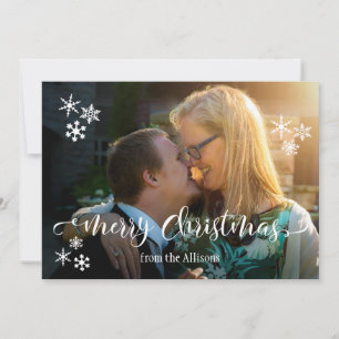 Merry Christmas Photo & Snowflakes Editable Color Holiday Card
