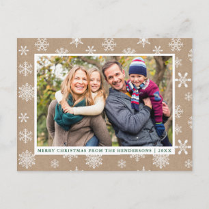 Merry Christmas Photo Snowflakes Kraft Postcard