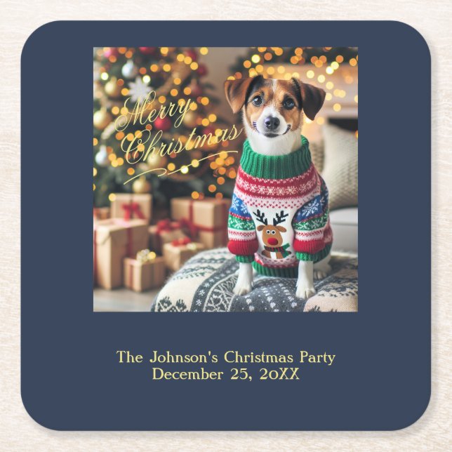 Merry Christmas Photo Square Paper Coaster (Front)